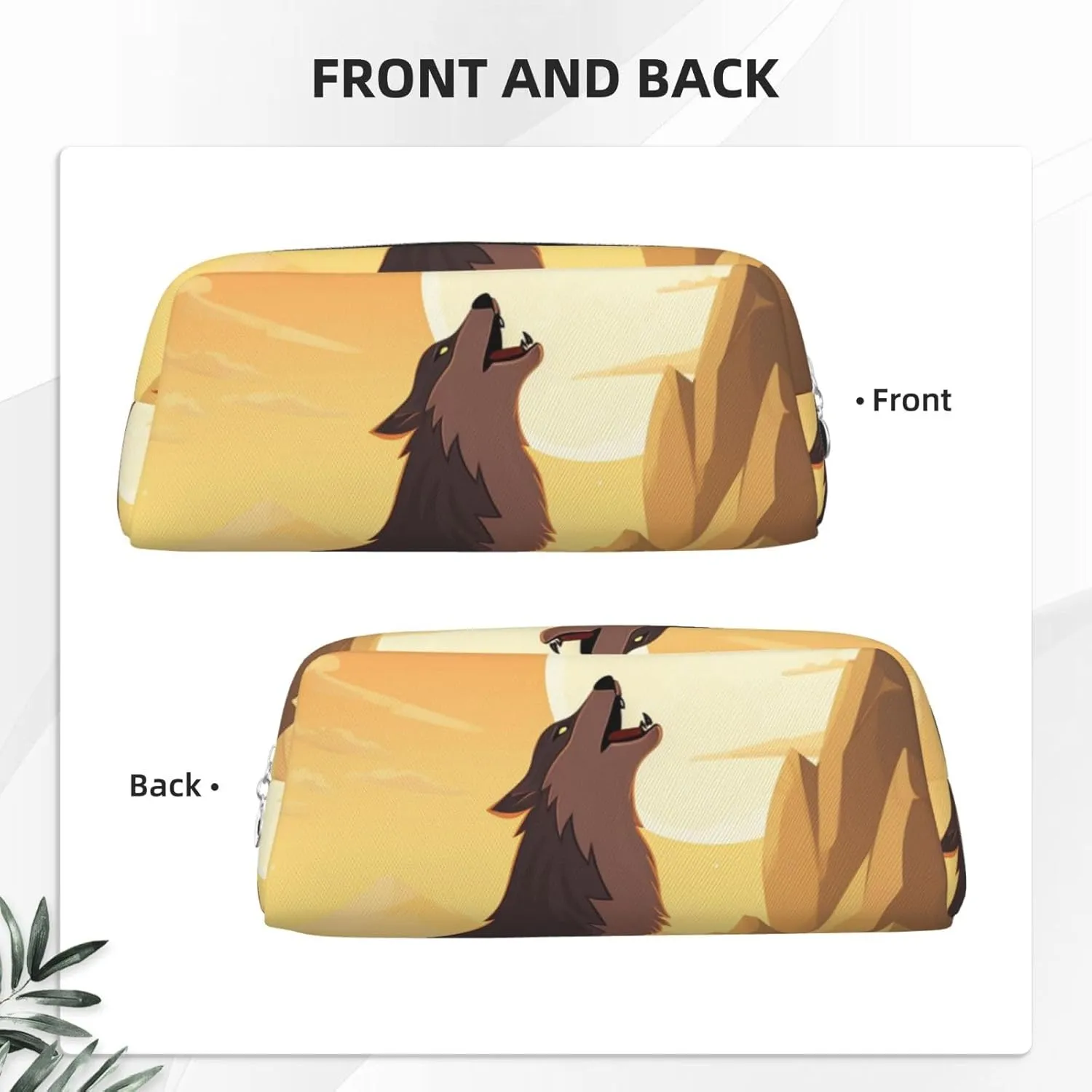 Wolf Makeup Bag for Women Men Pencil Pouch Travel Small Cosmetic Bag Zippered Toiletry Bags Aesthetic Pen Bags Trendy Storage Bags Leather Coin Pouch Purse