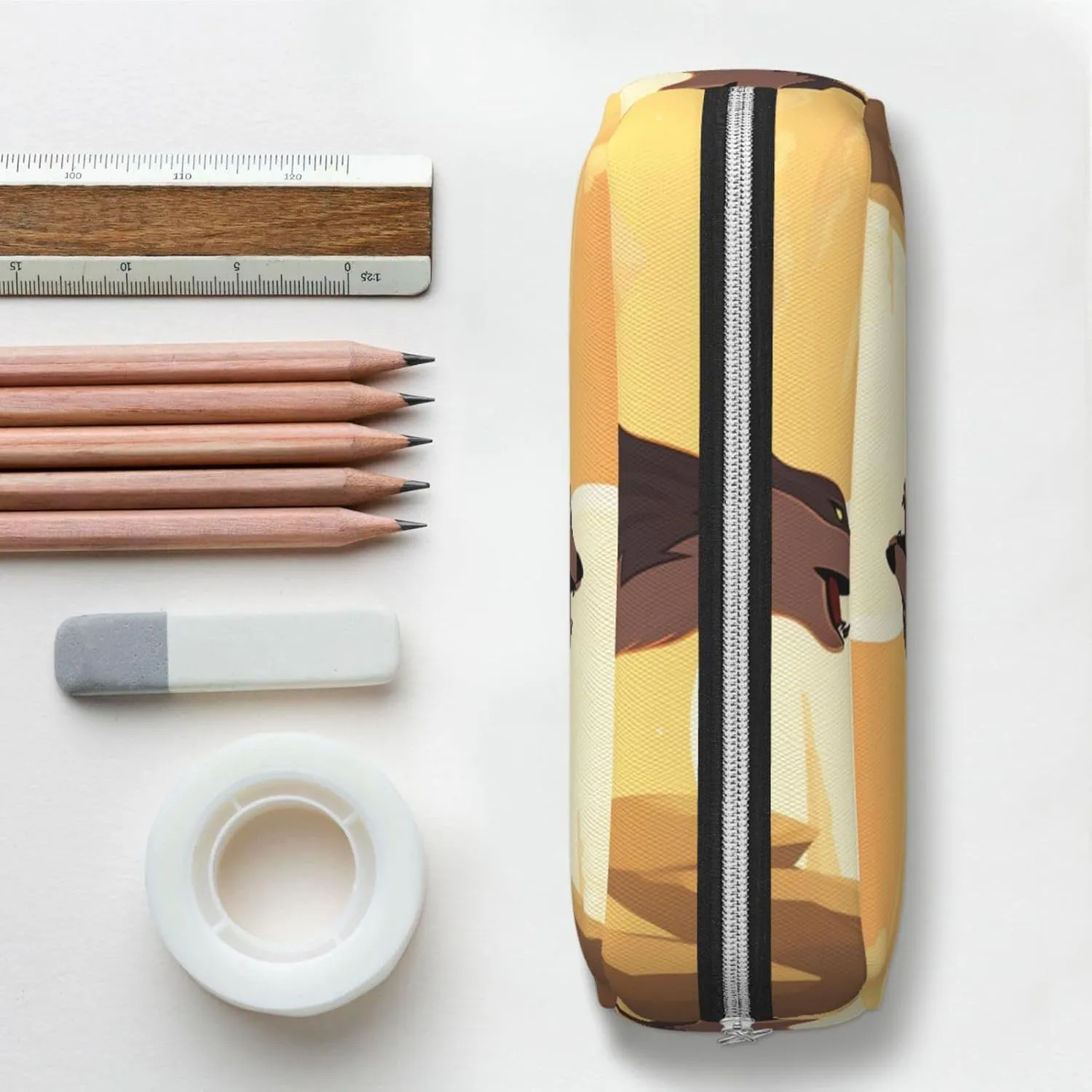 Wolf Makeup Bag for Women Men Pencil Pouch Travel Small Cosmetic Bag Zippered Toiletry Bags Aesthetic Pen Bags Trendy Storage Bags Leather Coin Pouch Purse