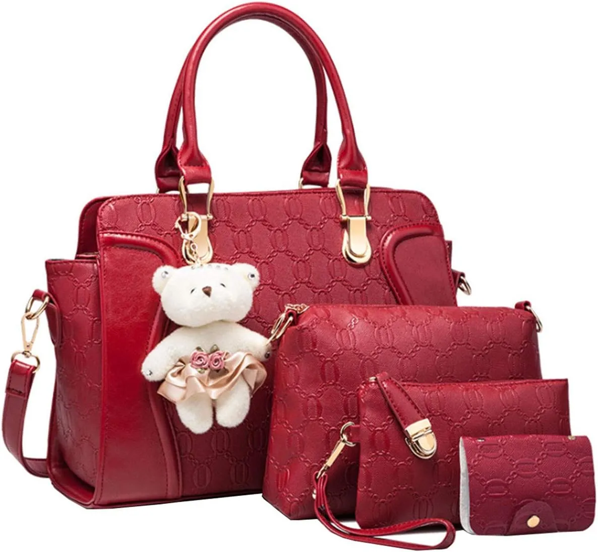 Women 4 Pcs Handbags Set, Tote Bag Top Handle Shoulder Crossbody Bag Wallet Card Holders Pack