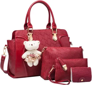 Women 4 Pcs Handbags Set, Tote Bag Top Handle Shoulder Crossbody Bag Wallet Card Holders Pack