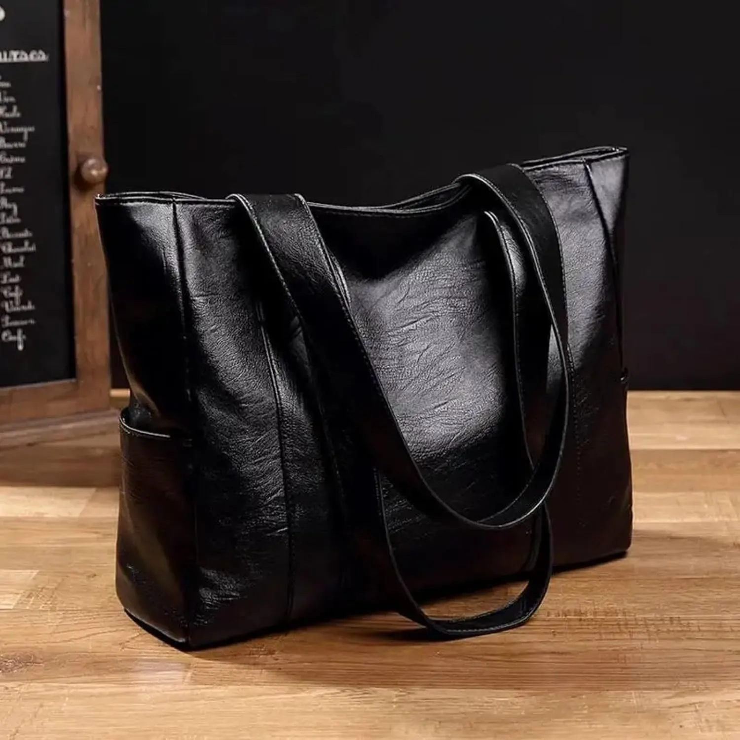 Women Bags Shoulder Simple Big Large Capacity Totes Lady Shopping Bag PU Leather Black Hand Bag