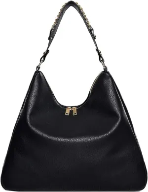 Women Big Totes Vintage Shoulder Handbag Soft Faux Leather Shoulder Black