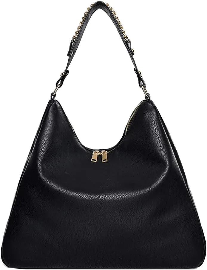 Women Big Totes Vintage Shoulder Handbag Soft Faux Leather Shoulder Black