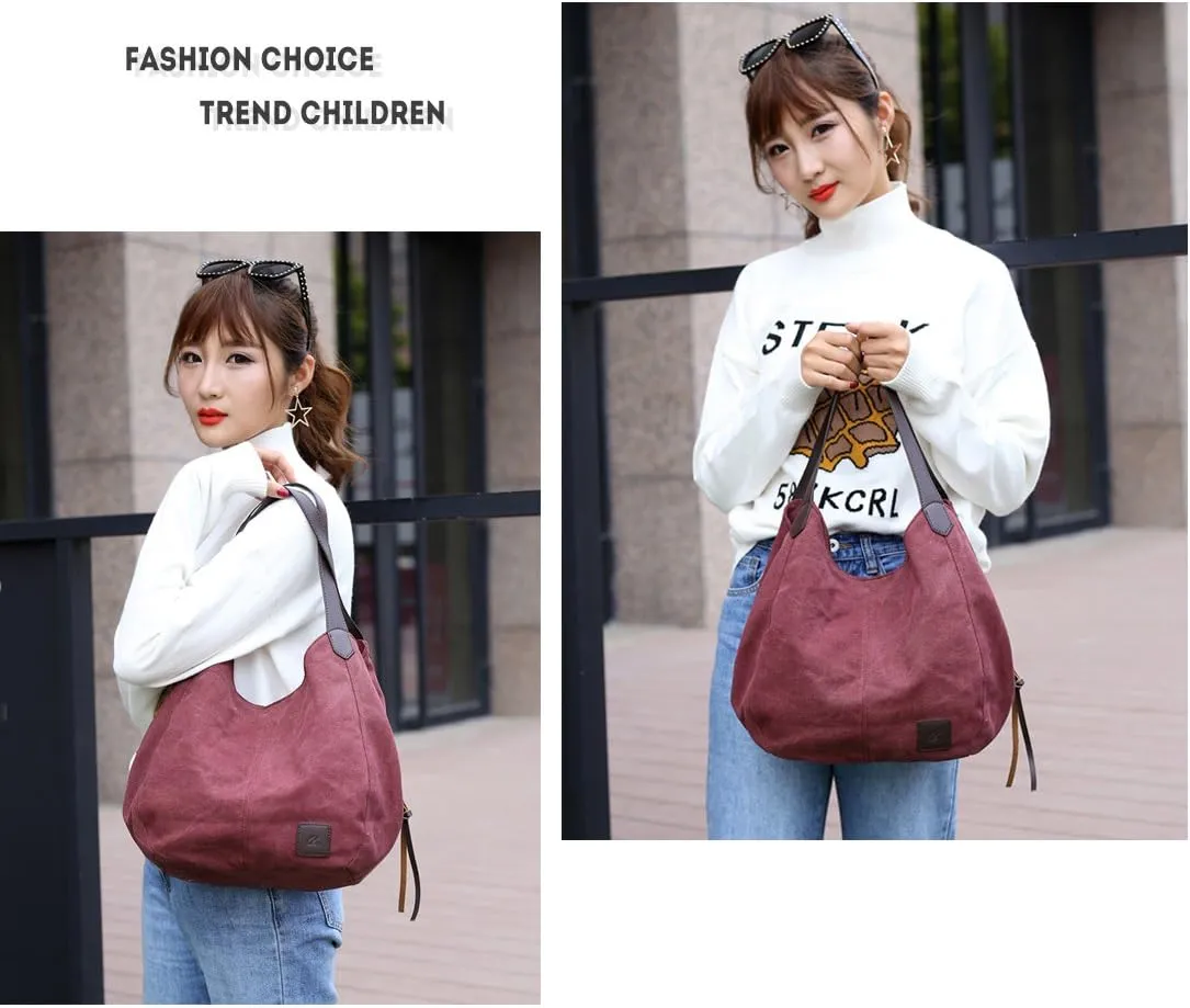 Women Canvas Shoulder Bag Fashion Cotton Canvas Handbags Shoulder Hobo Bags Totes Purses