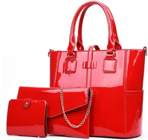 Women Fashion Handbags Patent Leather Tote Purses Shoulder Top Handle Bags 3pcs