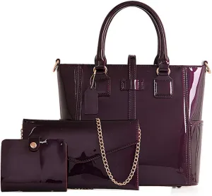 Women Fashion Handbags Patent Leather Tote Purses Shoulder Top Handle Bags 3pcs