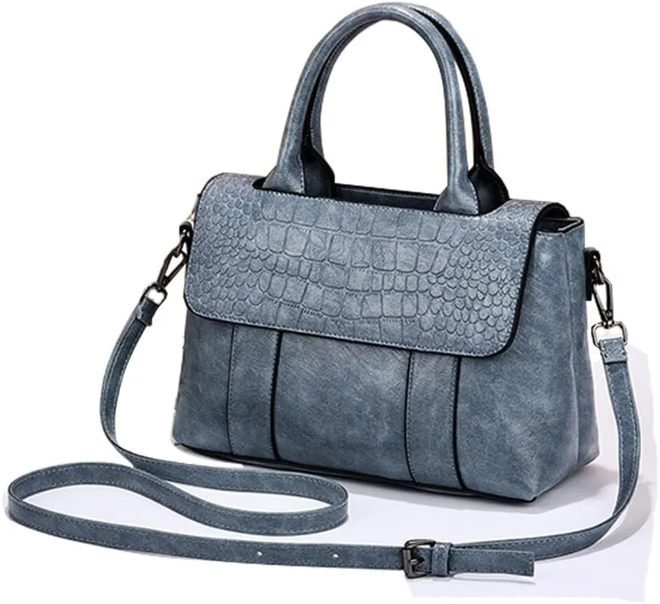 Women Handbag Faux Leather Top Handle Bag Flap Handbag Purse Totes with Detachable Long Shoulder Strap