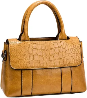 Women Handbag Faux Leather Top Handle Bag Flap Handbag Purse Totes with Detachable Long Shoulder Strap