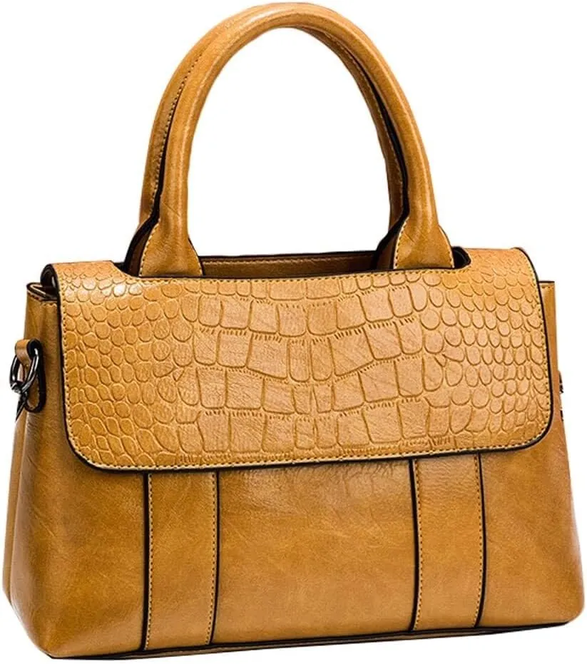 Women Handbag Faux Leather Top Handle Bag Flap Handbag Purse Totes with Detachable Long Shoulder Strap