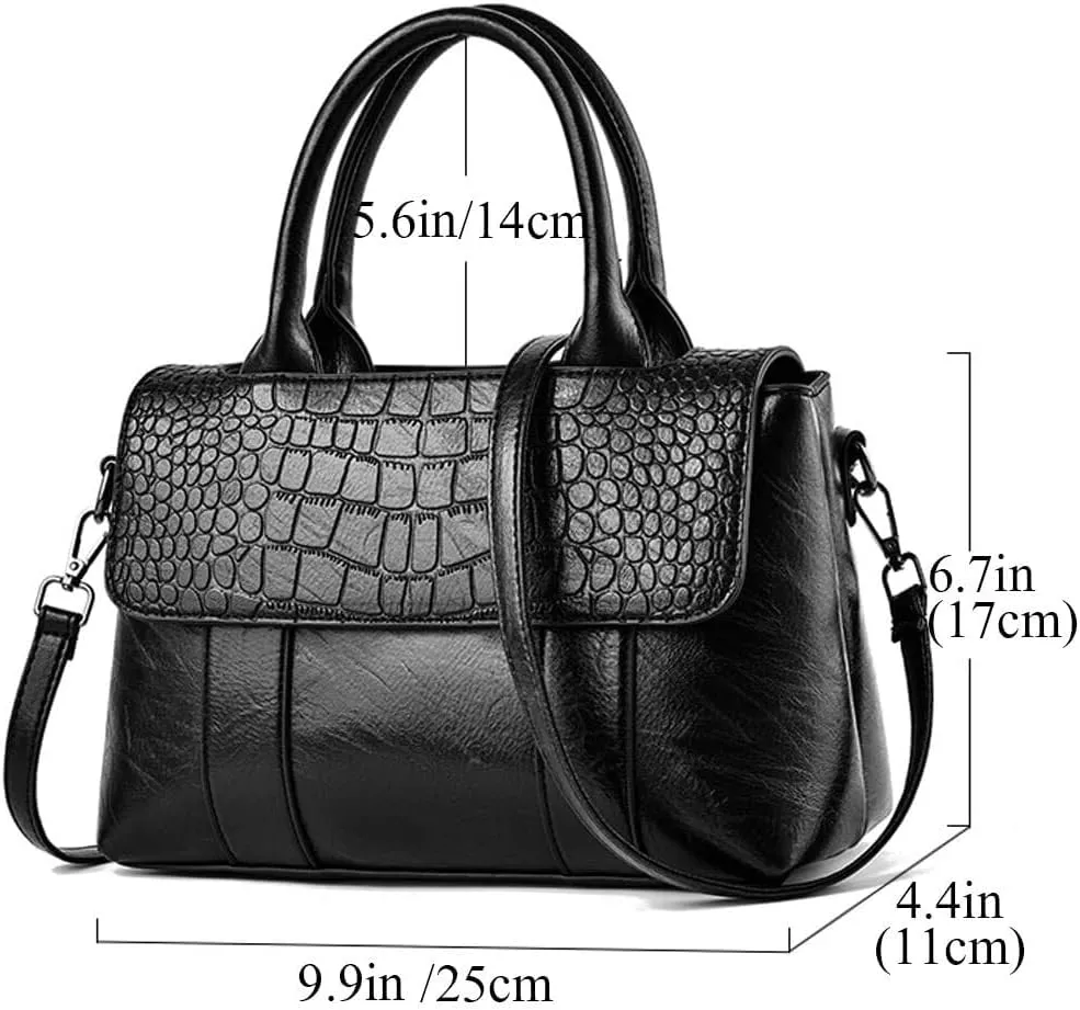 Women Handbag Faux Leather Top Handle Bag Flap Handbag Purse Totes with Detachable Long Shoulder Strap
