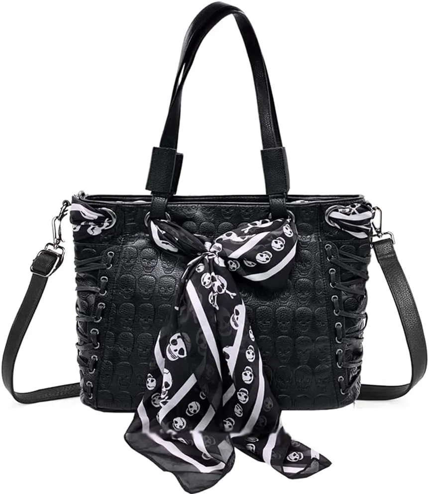 Women Handbags Purse Shoulder Bags Skull Print Leather Hobo Gothic Ladies Satchel Handbag Shoulder Totes