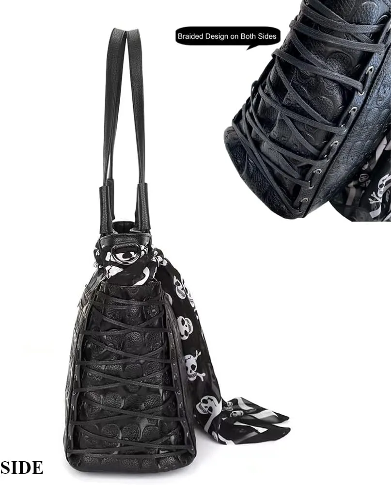 Women Handbags Purse Shoulder Bags Skull Print Leather Hobo Gothic Ladies Satchel Handbag Shoulder Totes