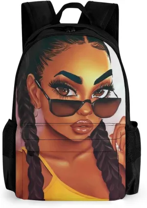 Women Men Polyester Abstract Fashion Black Woman Art African American Women Art Casual Daypack Large Capacity Bookbag With Side Pockets for Sports Picnic Walking Cycling