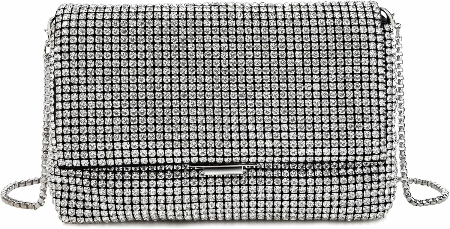 Women Rhinestone Evening Shoulder Bag WOC Crystal Clutch with Detachable Strap Sparkling Purse for Wedding Party