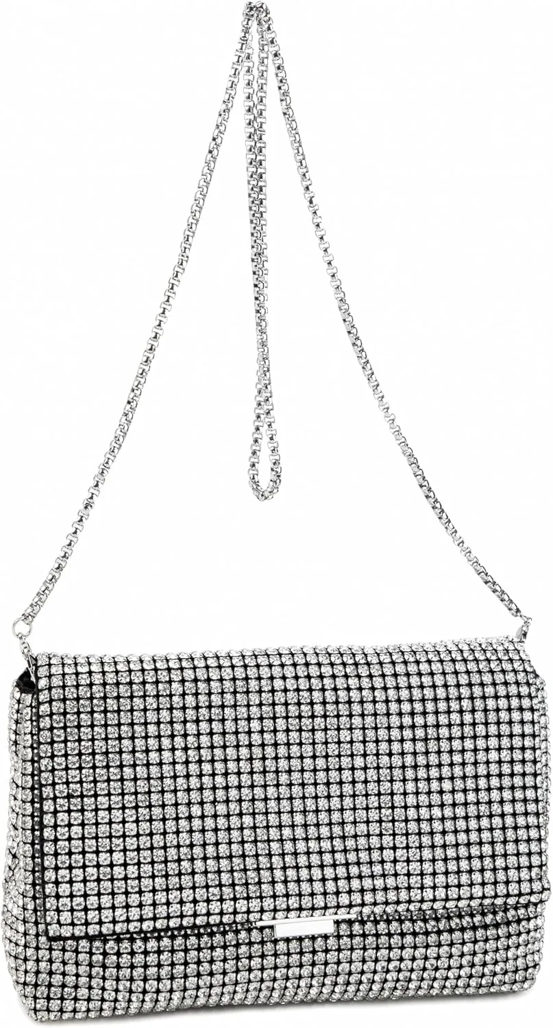 Women Rhinestone Evening Shoulder Bag WOC Crystal Clutch with Detachable Strap Sparkling Purse for Wedding Party