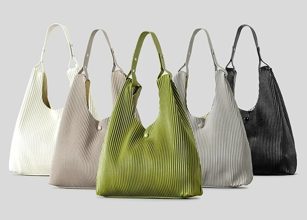 Women Soft Vegan Leather Handbags Fashion Shoulder Totes Large Bucket Purse Pleated Top Handle Satchel 2024
