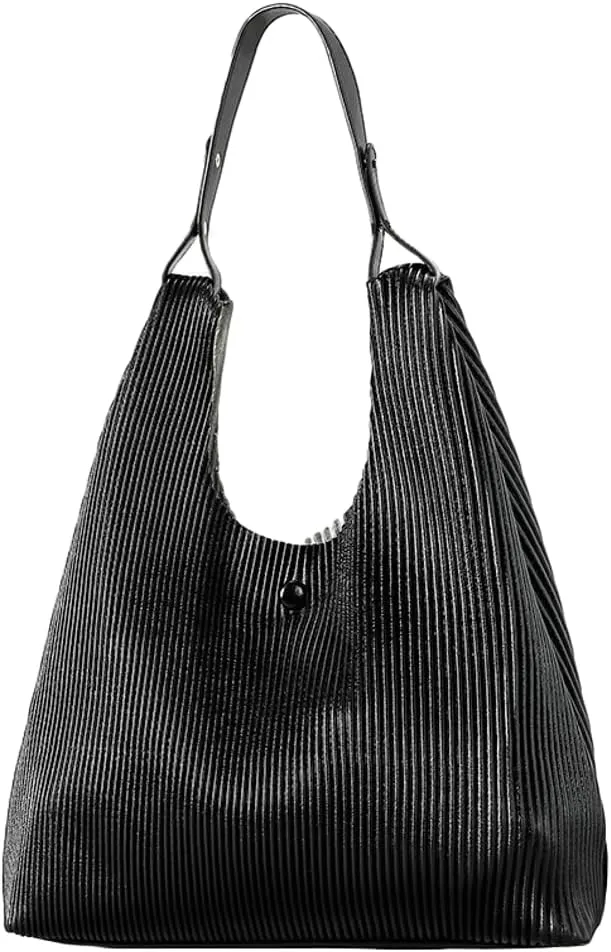 Women Soft Vegan Leather Handbags Fashion Shoulder Totes Large Bucket Purse Pleated Top Handle Satchel 2024