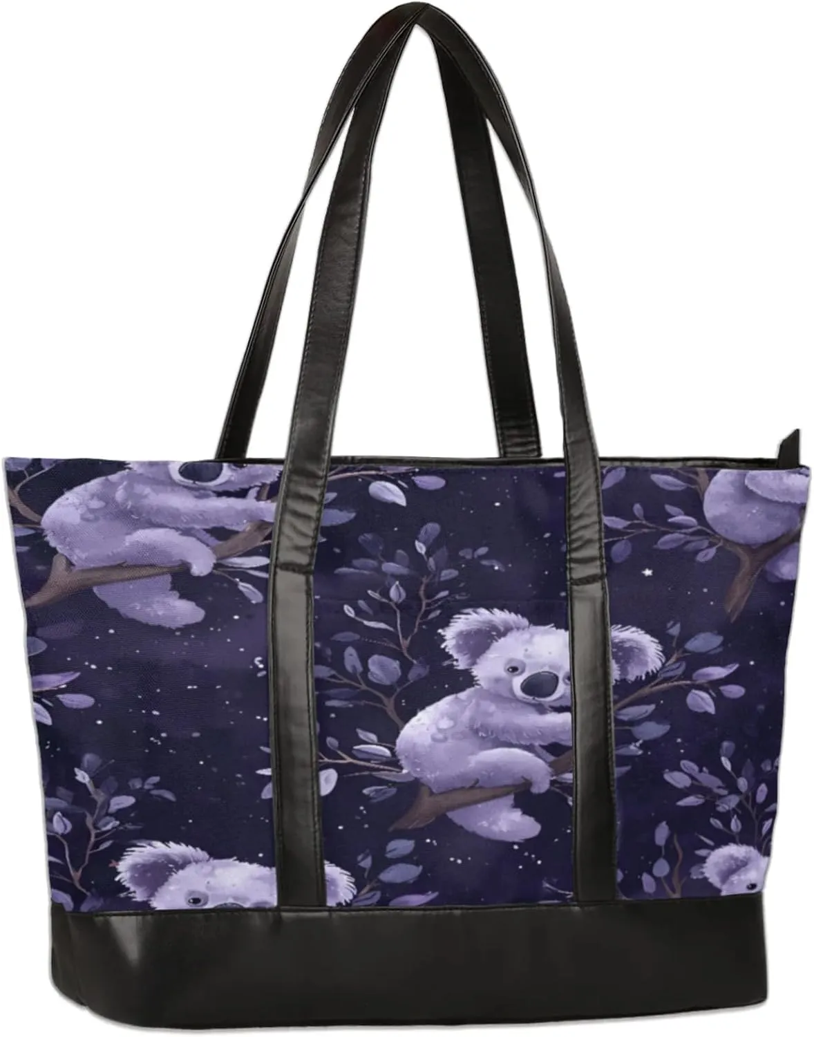 Women Tote Bag with Zipper, Shopper Handbag Travel Purse, PU Leather Laptop Tote Bags, Weekender Bags