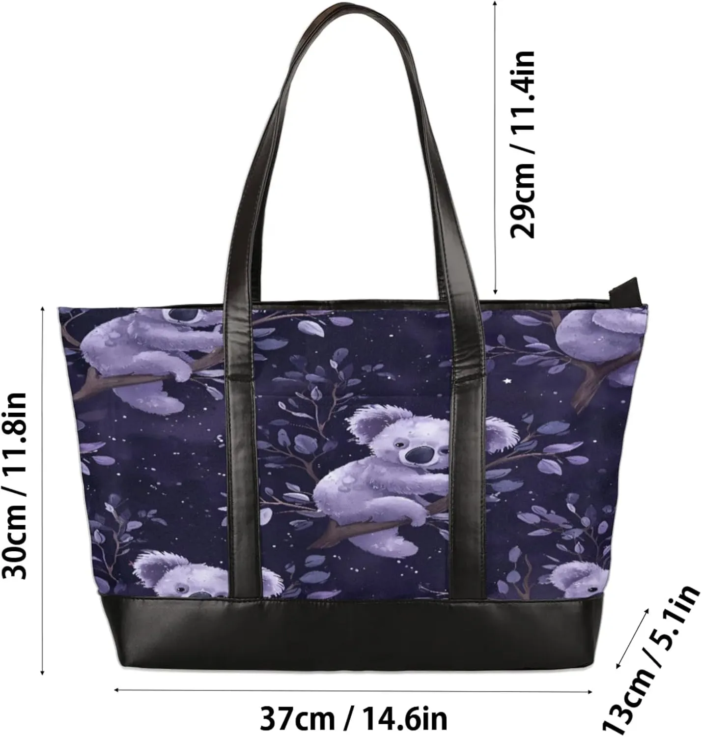Women Tote Bag with Zipper, Shopper Handbag Travel Purse, PU Leather Laptop Tote Bags, Weekender Bags