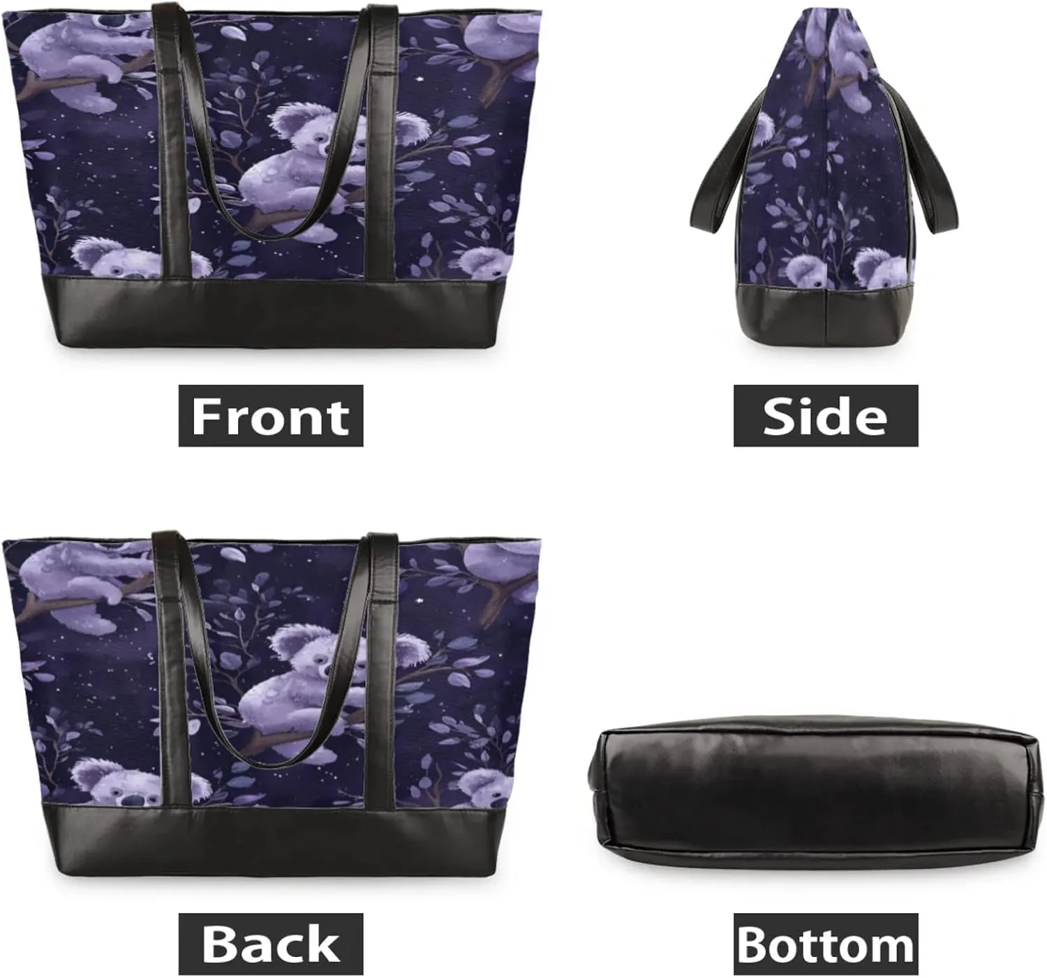 Women Tote Bag with Zipper, Shopper Handbag Travel Purse, PU Leather Laptop Tote Bags, Weekender Bags