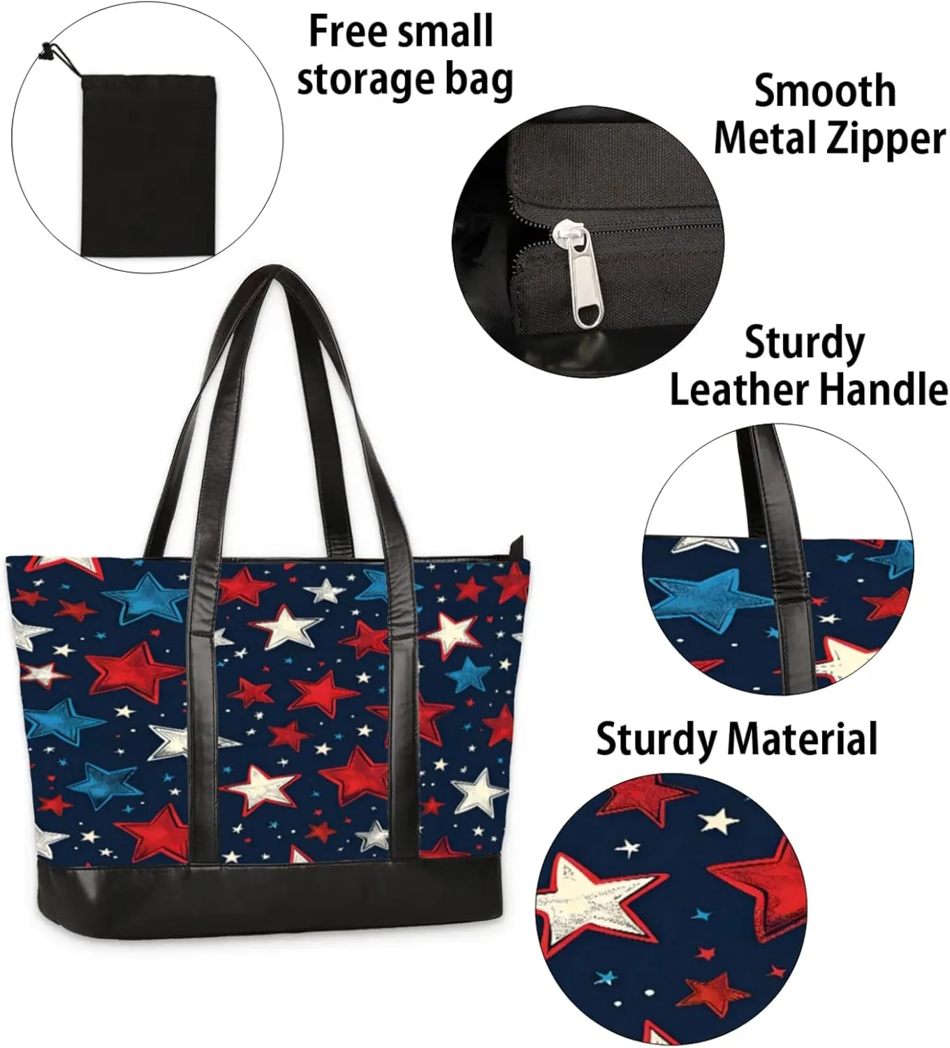 Women Tote Bag with Zipper, Shopper Handbag Travel Purse, PU Leather Laptop Tote Bags, Weekender Tote Bags