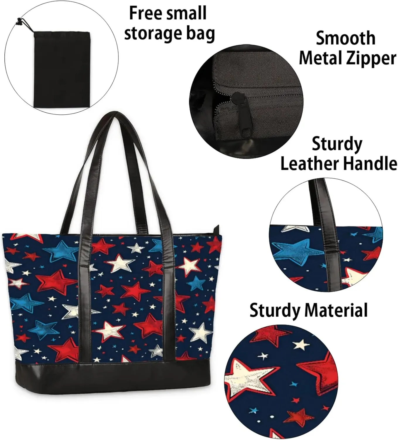 Women Tote Bag with Zipper, Shopper Handbag Travel Purse, PU Leather Laptop Tote Bags, Weekender Tote Bags