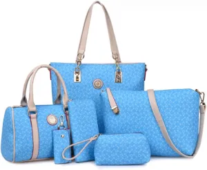 Women Totes Purse Satchel 6pcs Faux Leather Arrow Printing Handbag Shoulder Bag Clutch Wallet