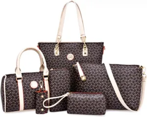 Women Totes Purse Satchel 6pcs Faux Leather Arrow Printing Handbag Shoulder Bag Clutch Wallet