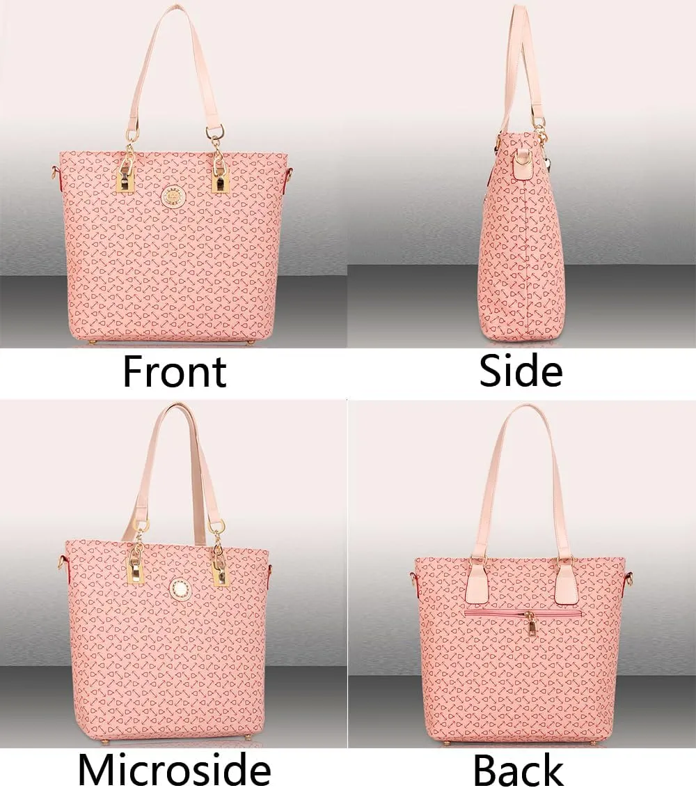 Women Totes Purse Satchel 6pcs Faux Leather Arrow Printing Handbag Shoulder Bag Clutch Wallet