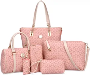 Women Totes Purse Satchel 6pcs Faux Leather Arrow Printing Handbag Shoulder Bag Clutch Wallet