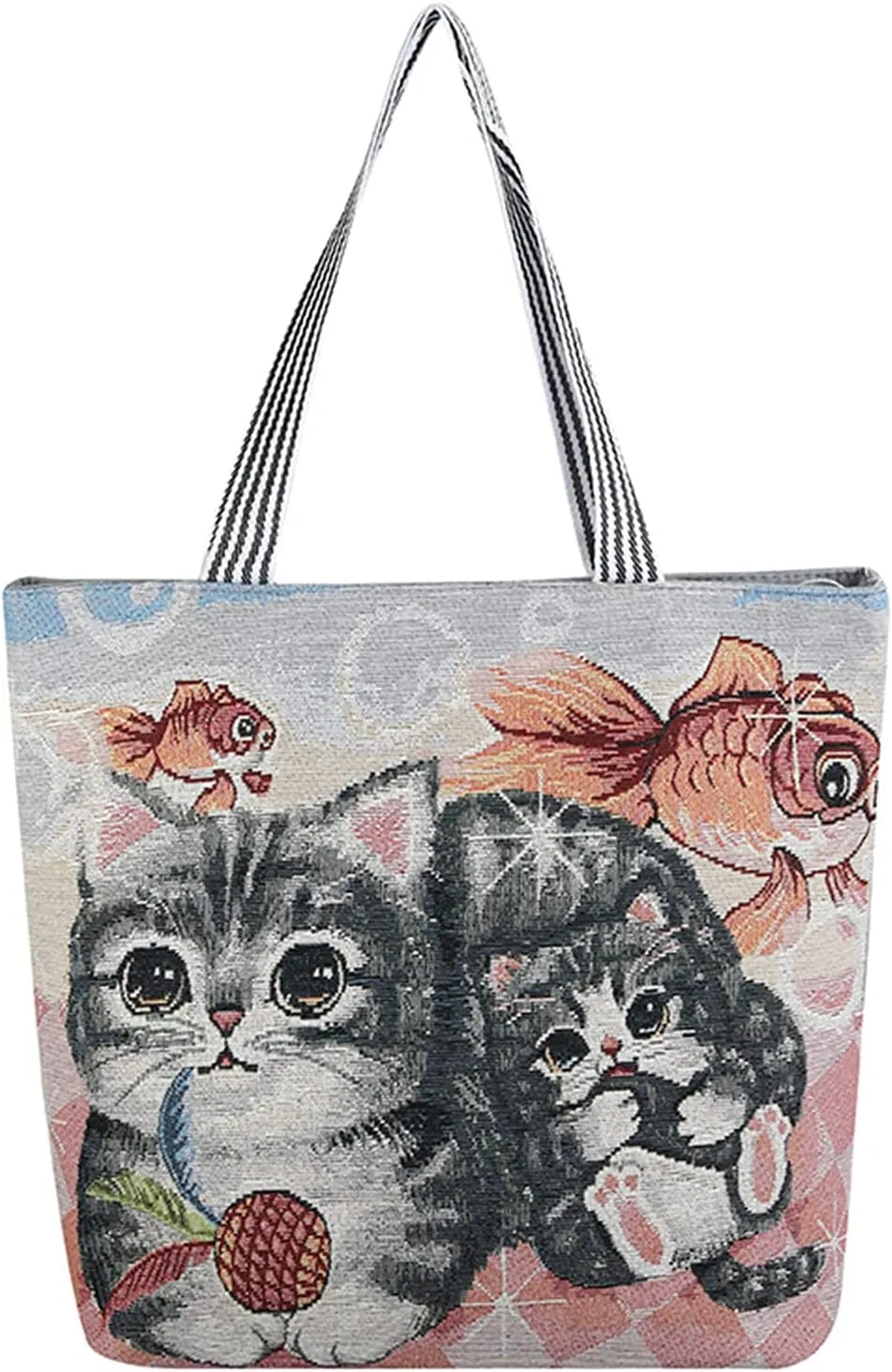 Women's Canvas Cat Print Shoulder Bag - Cat Graphic Hobo Crossbody Handbag