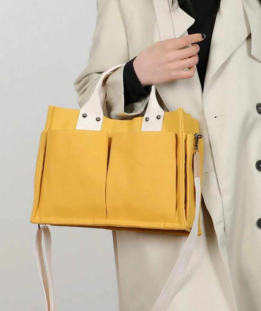 Women's Casual Canvas Shoulder Crossbody Bag Multi Pockets Large Totes Messenger Handbag Top Handle Bag Purse