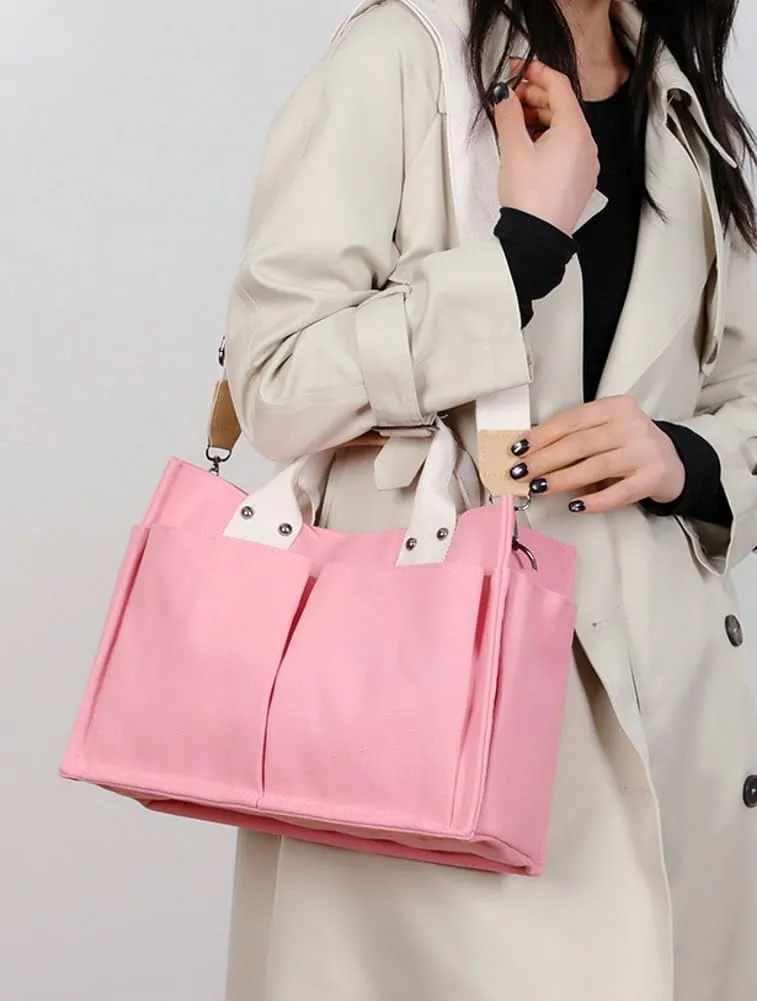 Women's Casual Canvas Shoulder Crossbody Bag Multi Pockets Large Totes Messenger Handbag Top Handle Bag Purse