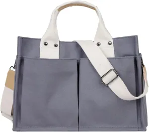 Women's Casual Canvas Shoulder Crossbody Bag Multi Pockets Large Totes Messenger Handbag Top Handle Bag Purse