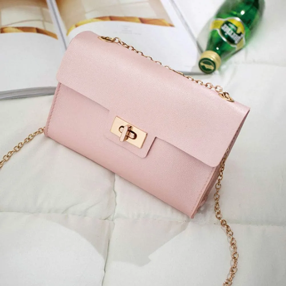 Women'S Crossbody Bag Chain PU Leather Shoulder Bag With Twist Lock Flap Casual Messenger Bags