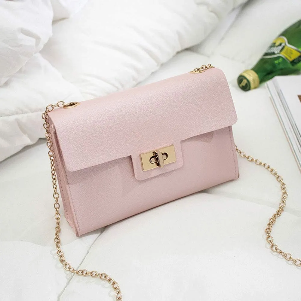 Women'S Crossbody Bag Chain PU Leather Shoulder Bag With Twist Lock Flap Casual Messenger Bags