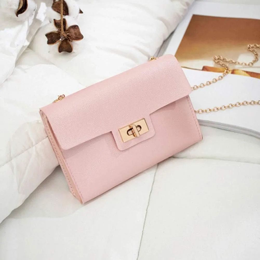 Women'S Crossbody Bag Chain PU Leather Shoulder Bag With Twist Lock Flap Casual Messenger Bags