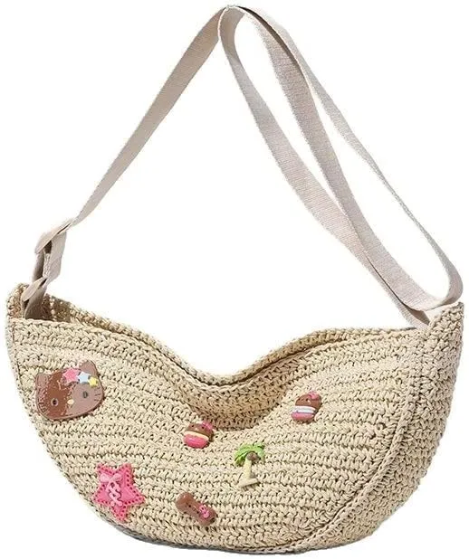 Women's Cute Woven Straw Bag - Boho Chic Rattan Tote with Adjustable Strap Beach Purse Handbag Vacation Summer Bag