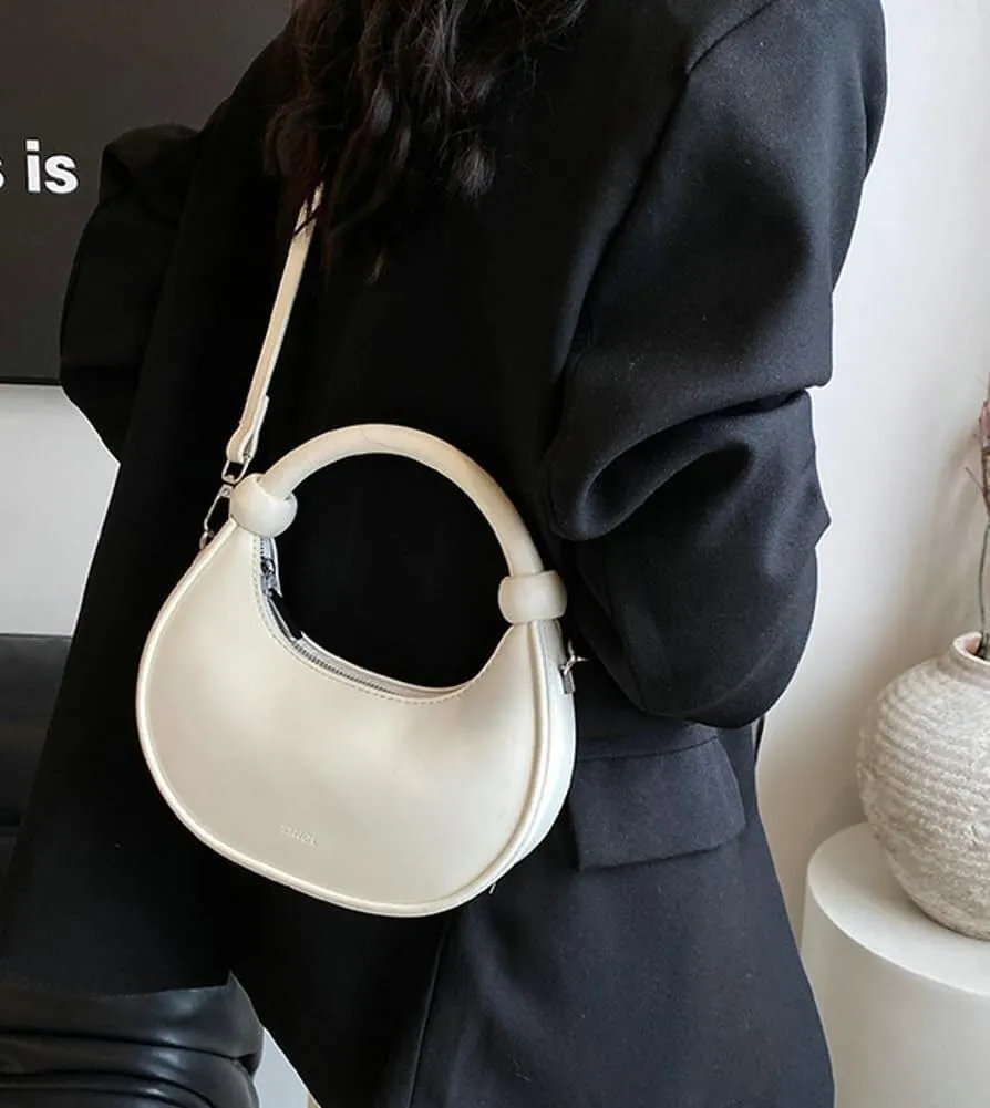 Women's Cute Y2k Style Crescent Shoulder & Crossbody Dumpling Totes Handbag Vegan Leather Clutch Satchel