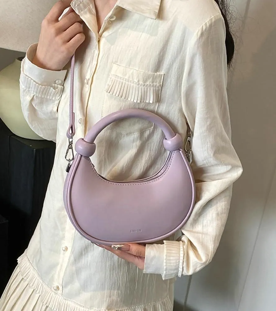 Women's Cute Y2k Style Crescent Shoulder & Crossbody Dumpling Totes Handbag Vegan Leather Clutch Satchel