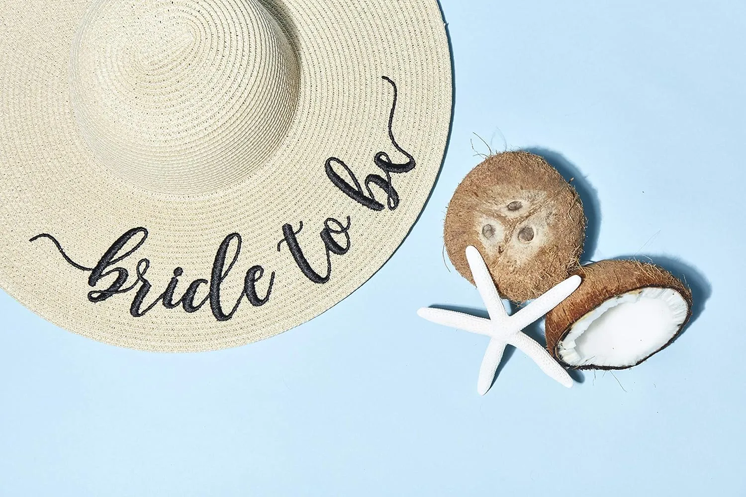 Womens Embroidered Straw Sun Hat Bridal Shower Gift Bachelorette Honeymoon