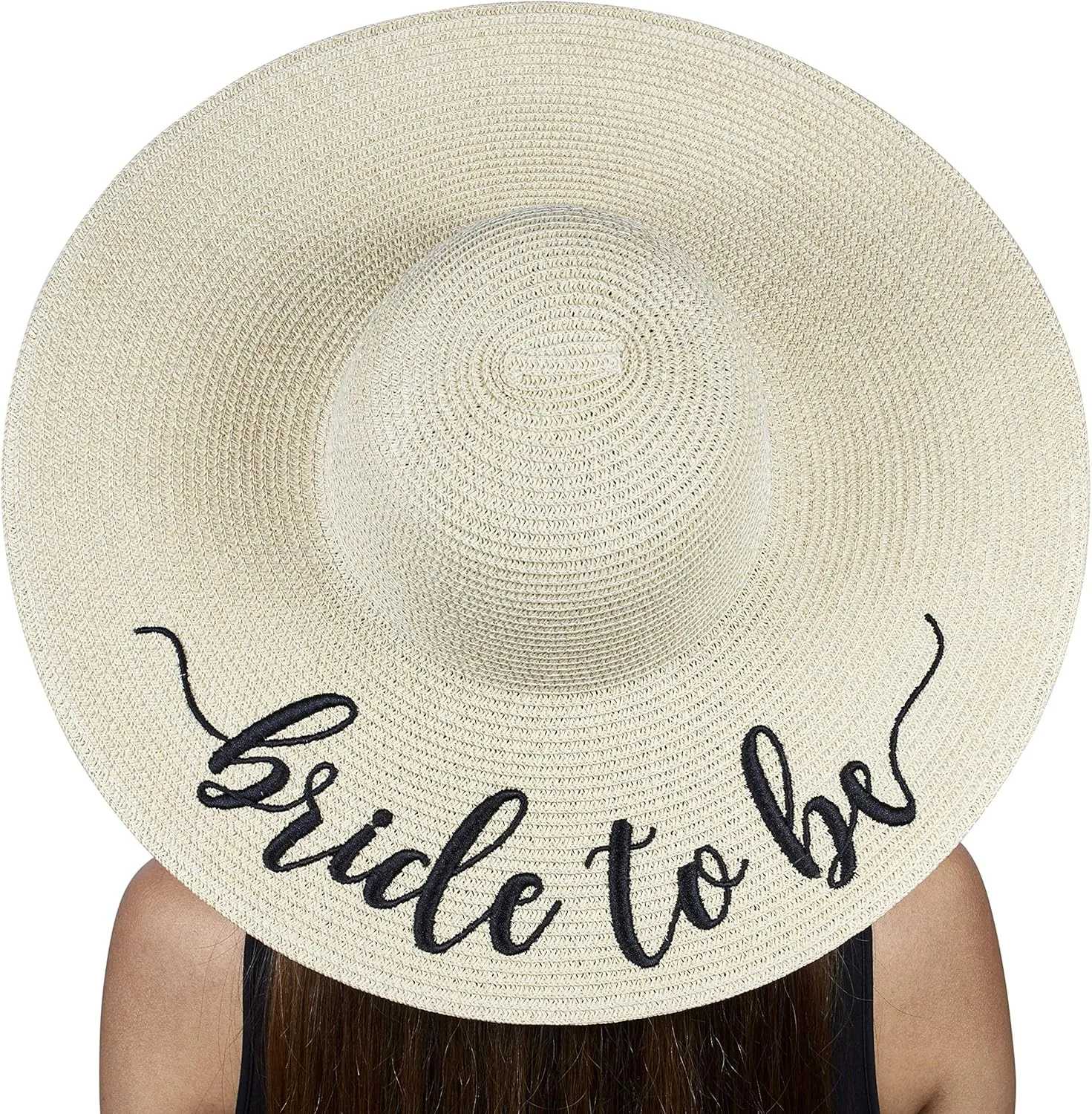 Womens Embroidered Straw Sun Hat Bridal Shower Gift Bachelorette Honeymoon