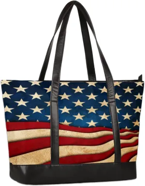 Womens Laptop Tote Bags for Work Usa Flag American Laptop Purse Bag 15.6 Inch Computer Bag Teacher Nurse Work Bag Briefcase Business Handbags