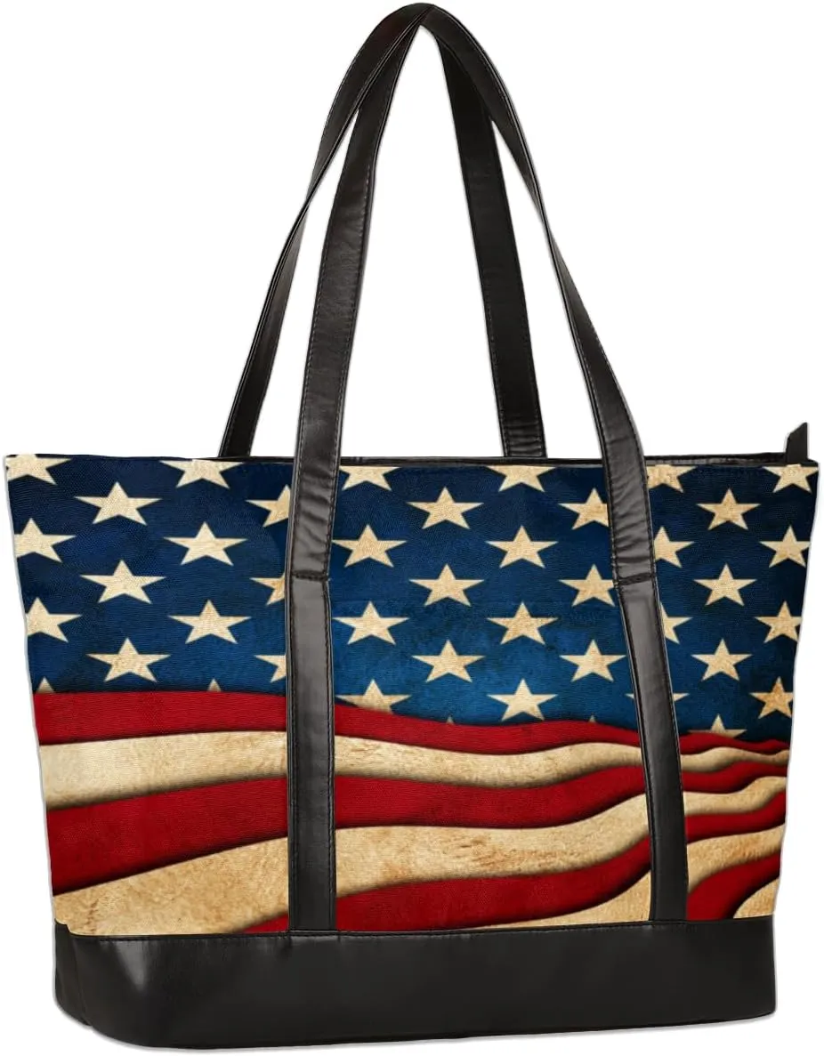 Womens Laptop Tote Bags for Work Usa Flag American Laptop Purse Bag 15.6 Inch Computer Bag Teacher Nurse Work Bag Briefcase Business Handbags