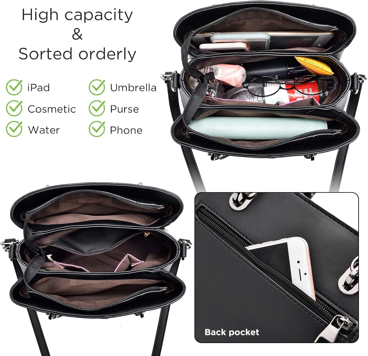 Womens Leather Handbags Purse Top-handle Bags Contrast Color Stitching Totes Satchel Shoulder Bag for Ladies