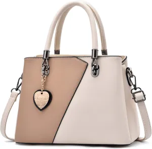 Womens Leather Handbags Purse Top-handle Bags Contrast Color Stitching Totes Satchel Shoulder Bag for Ladies