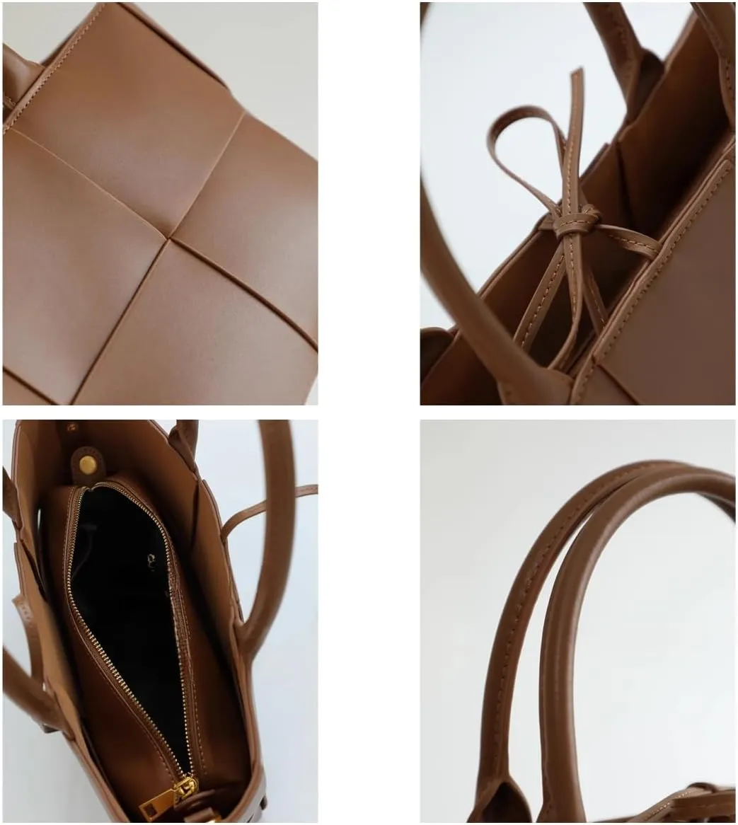Women's Leather Woven Large Capacity Totes Handbag Commuting Hand Carry Shoulder Crossbody Bag Pillow Bag Versatile Hobo