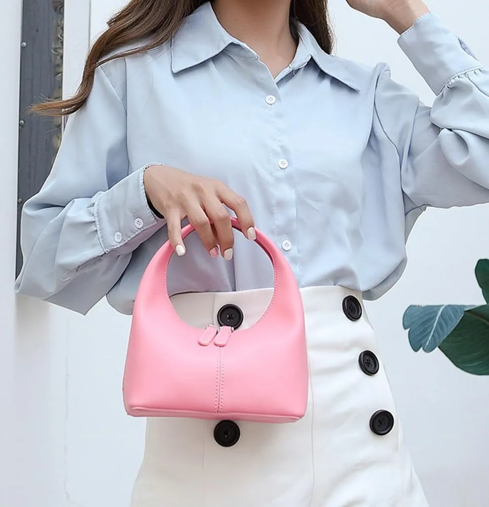Women's PU Leather Mini Top Handbag Dumpling Clutch Small Solid Color Totes Trendy Zipper Purse Y2k Satchel
