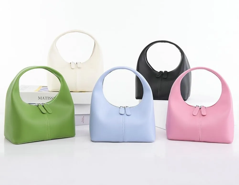 Women's PU Leather Mini Top Handbag Dumpling Clutch Small Solid Color Totes Trendy Zipper Purse Y2k Satchel