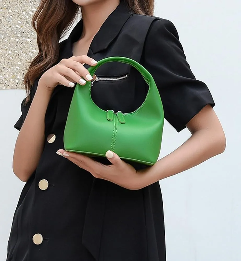 Women's PU Leather Mini Top Handbag Dumpling Clutch Small Solid Color Totes Trendy Zipper Purse Y2k Satchel